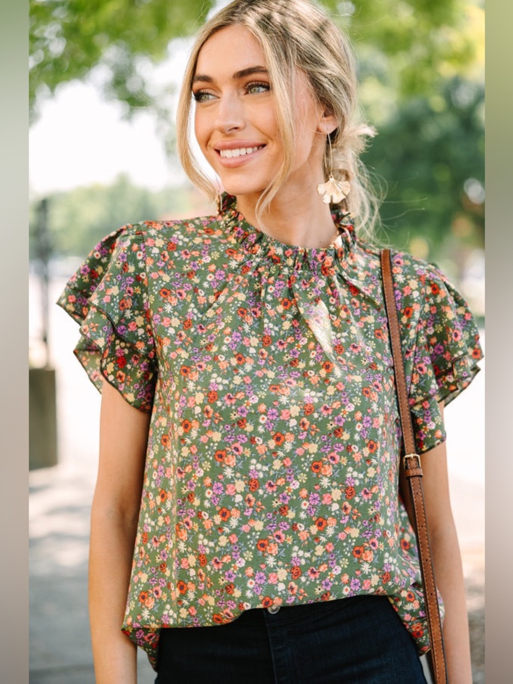 Shop The Mint On My Heart Olive Green Ditsy Floral‎ Blouse